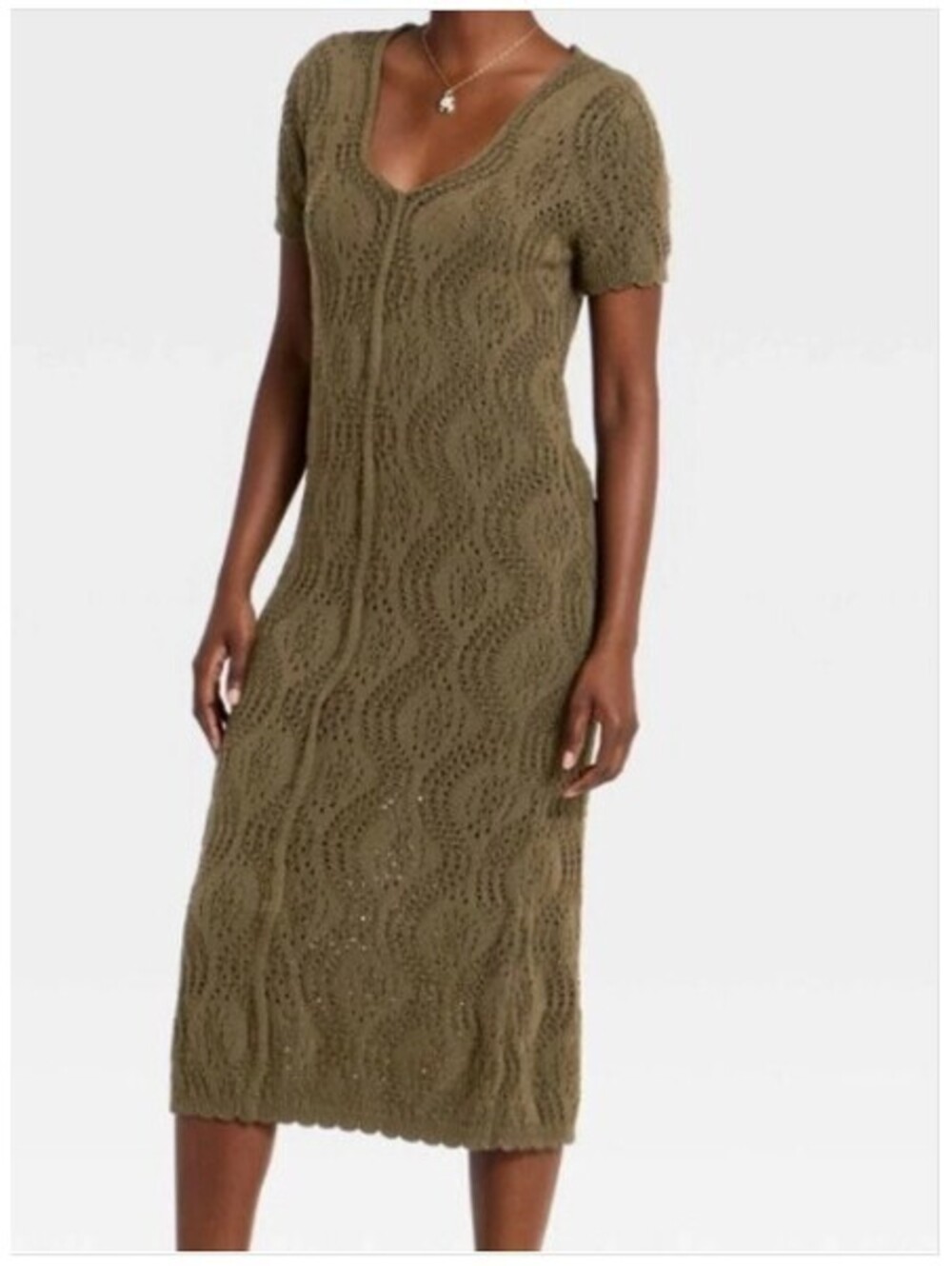 Universal Thread Boho Crochet Knit Midi Dress S NWT Brown Cottagecore Pointelle